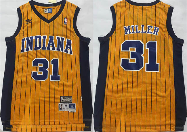 Men's Indiana Pacers #31 Reggie Miller Yellow Throwback Stitched Jersey